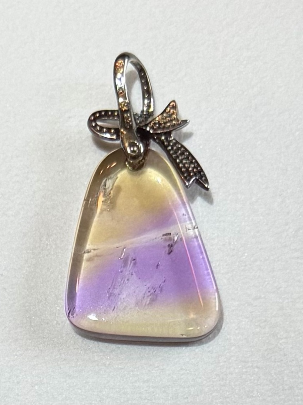 Sunrise Ametrine Pendant w/ .925 Sterling Silver Ribbon-Style Bail. New in box!